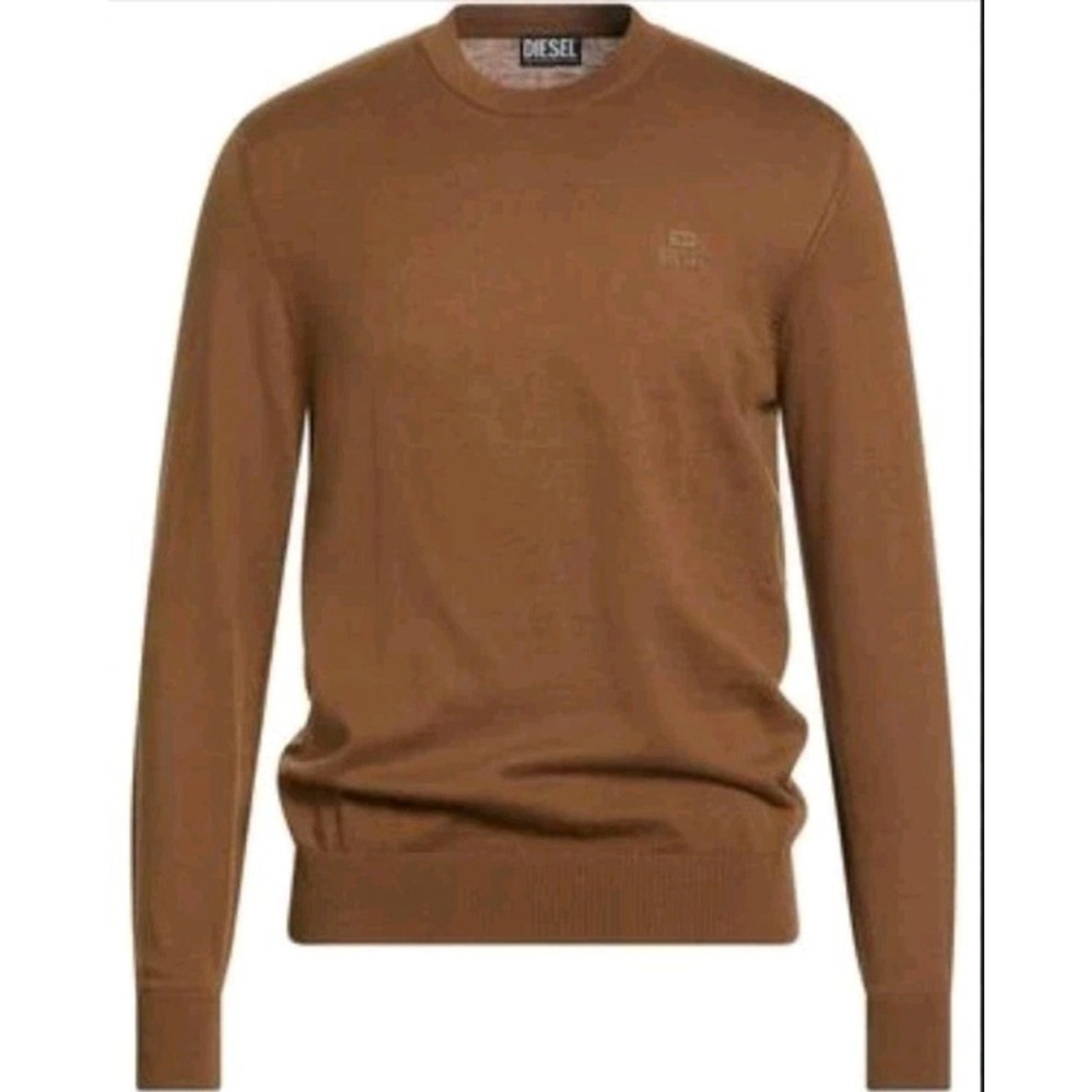 DIESEL K-FREEX-NEWPRINT KNIT Cotton Sweater Logo Patch Coffee Brown Mens XL NWT
